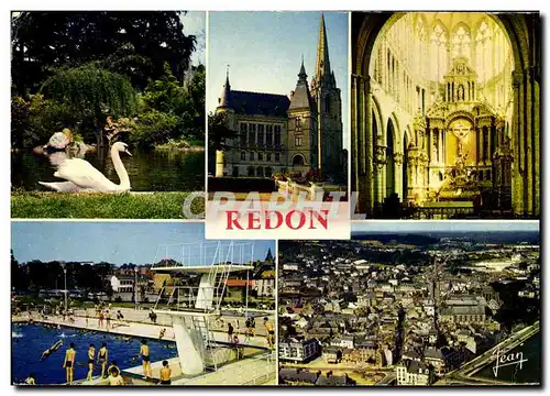 Cartes postales moderne Redon Le jardin public L hotel de ville et la tour gothique isolee Interieur de l eglise St Sauv