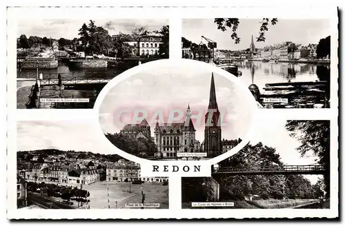 Cartes postales moderne Redon Vilaine et le canal de Nantes Bassin a flot Place de la Republique Canal de Nantes a Brest