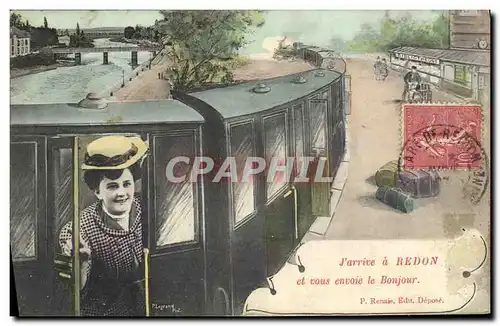 Cartes postales J arrive a Redon et vous envoie le Bonjour Train