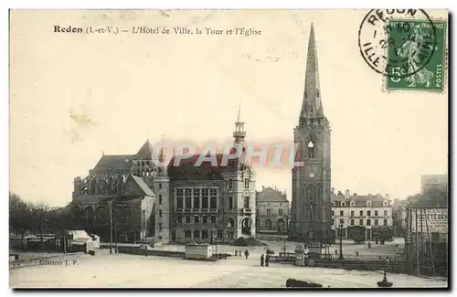 Cartes postales Redon L Hotel de Ville La Tour et l Eglise