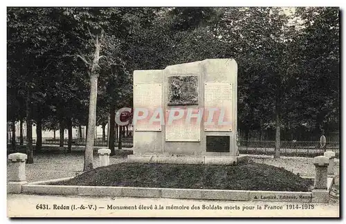 Cartes postales Redon Monument eleve a la memoire des Soldats morts pour la France Militaria