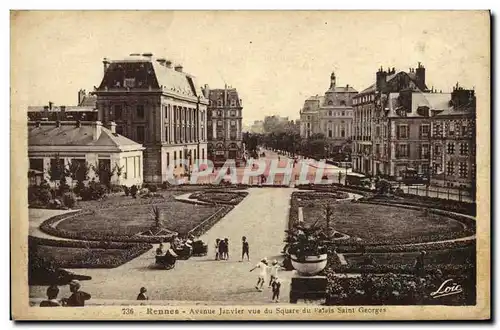 Cartes postales Rennes Avenue Janvier vue du Square du palais Saint Georges