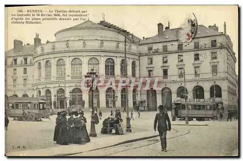 Ansichtskarte AK Rennes La Theatre detruit par un incendie le 20 fevrier 1856 Tramway chocolat Menier