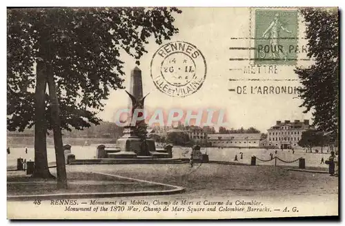 Cartes postales Rennes Monument des Mobiles Champ de Mars et caserne du colombier Militaria