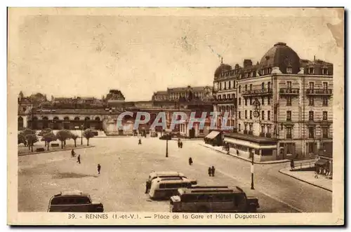 Cartes postales Rennes Place de la Gare et Hotel Duguesclin