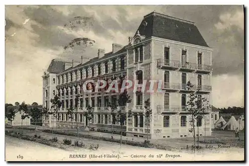 Cartes postales Rennes Caserne du 24eme Dragon Militaria