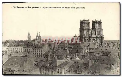 Cartes postales Rennes Vue generale L Eglise St Sauveur et les Tours de la Cathedrale