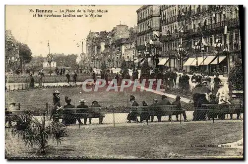 Ansichtskarte AK Rennes La Place de la Republique et le nouveaux Jardins sur la Vilaine