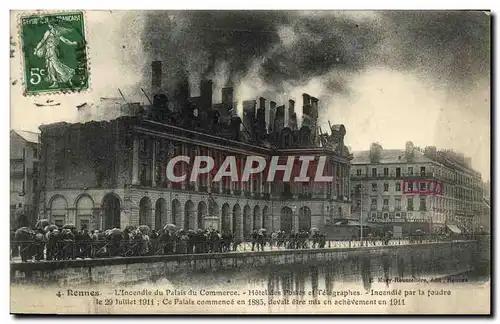 Cartes postales Rennes Incendie du palais du commerce Hotel des Postes et Telegraphes Incendie par la foudre
