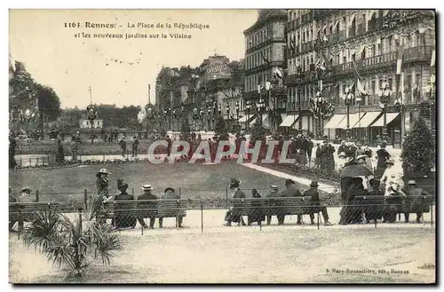 Cartes postales Rennes La Place de la Republique et les nouveaux jardins sur la vilaine