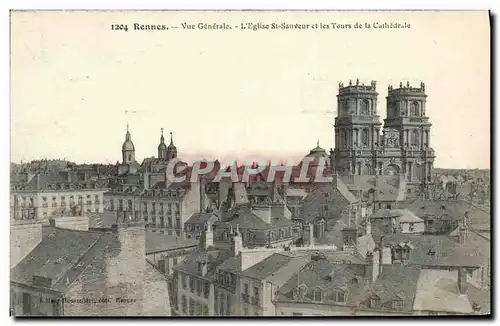 Cartes postales Rennes Vue Generale L Eglise St Sanveur et les Tour de la Cathedrale