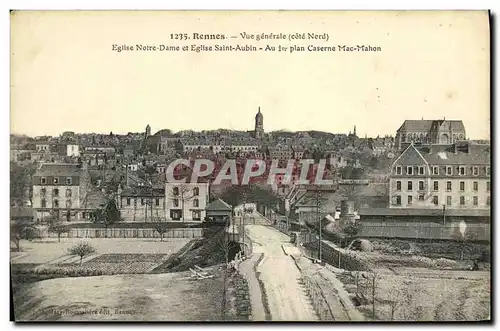 Cartes postales Rennes Vue Generale eglise Notre Deame et Eglise SAint Aubin Au 1er plan Caserne Mac Mahon