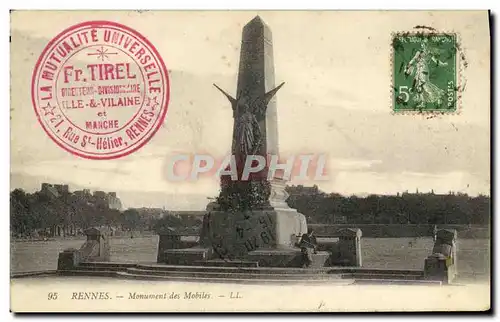 Cartes postales Rennes Monument des Mobiles Militaria