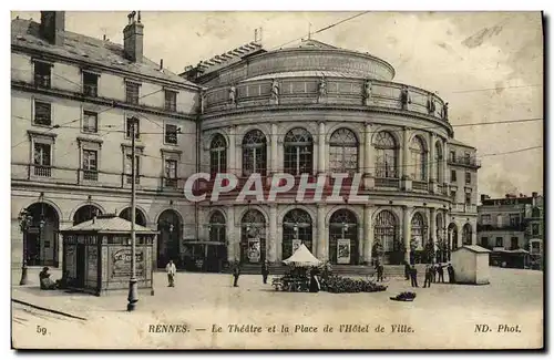 Cartes postales Rennes Le Theatre et la Place de L Hotel de Ville