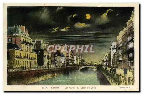 Cartes postales Rennes Les quais au Clair de Lune