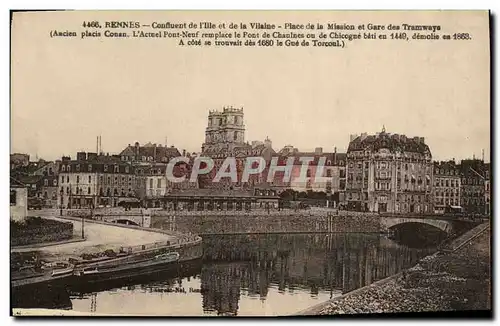 Cartes postales Rennes Confluent de l Ille et de la villaine Place de la mission et gare des tramways