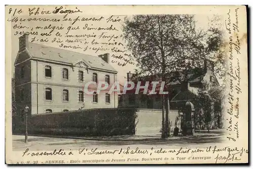 Cartes postales Rennes Ecole Municipale de jeunes filles Boulevard de la Tour d Auvergne carte precurseur