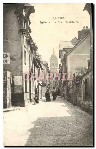 Cartes postales Rennes Eglise et la Rue St Melaine