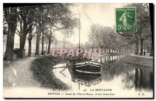 Cartes postales Rennes Canal de L IIe et Rance Ecluse saint Cast peniche Bateau