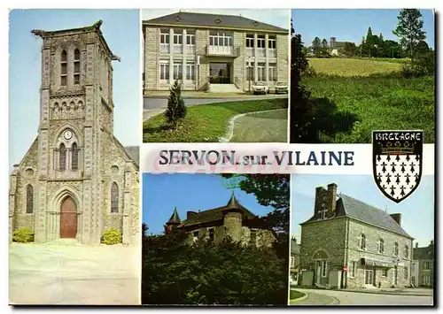 Cartes postales moderne Servon sur Vilaine L eglise La mairie Vue d ensemble Le chateau du Gue de servon Les PTT