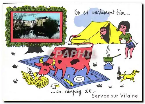 Cartes postales moderne Servon Sur Vilaine Vache chien Camping