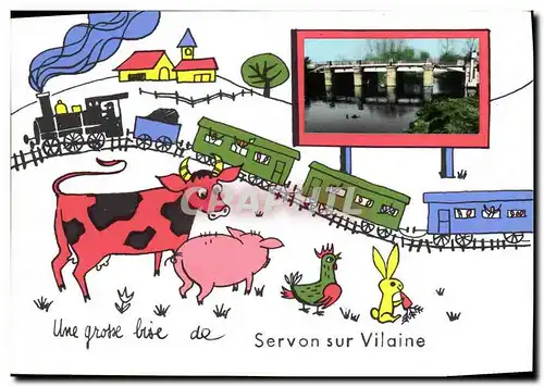 Cartes postales moderne Servon Sur Vilaine Vache Cochon Train