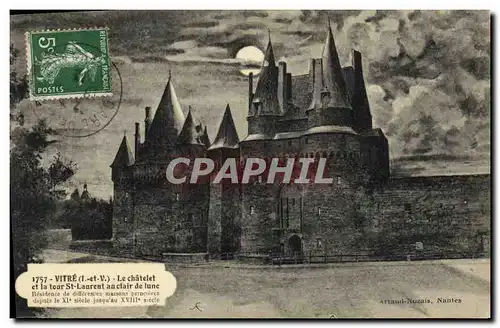 Cartes postales Vitre Le Chatelet et la Tour St laurent au clair de lune