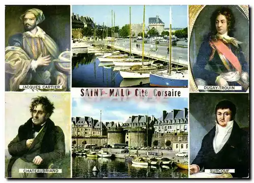 Cartes postales moderne Saint Malo Cite Corsaire Malouins celebres Jacques CArtier Duguay Trouin Chateaubriand Surcouf