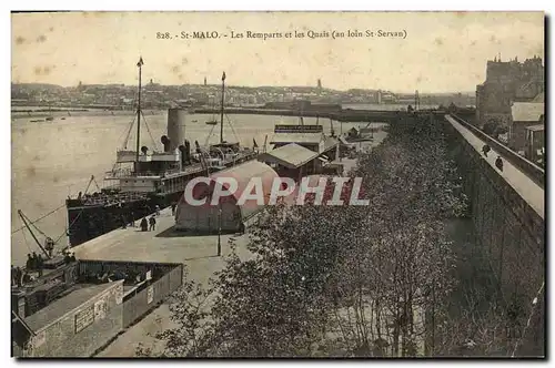 Cartes postales Saint Malo Les remparts et les Quais au loin St Servan Bateau