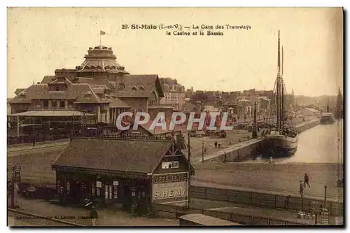 Cartes postales St Malo La Gare Des Tramways Le Casino et le Bassin Bateau