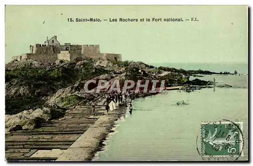 Ansichtskarte AK St Malo Les Rochers et la Fort National carte toilee