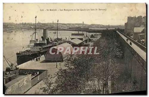 Cartes postales Saint Malo Les remparts et les quais au loin St SErvan Baetau