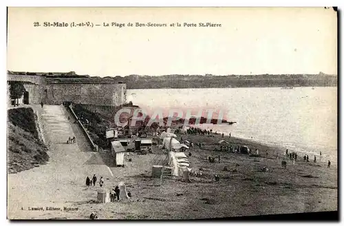 Ansichtskarte AK St Malo La Plage de Bon Secours et la Porte St Pierre