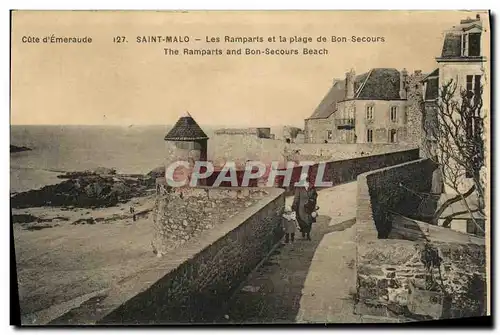 Ansichtskarte AK St Malo Les Remparts et la Plage de Bon Secours