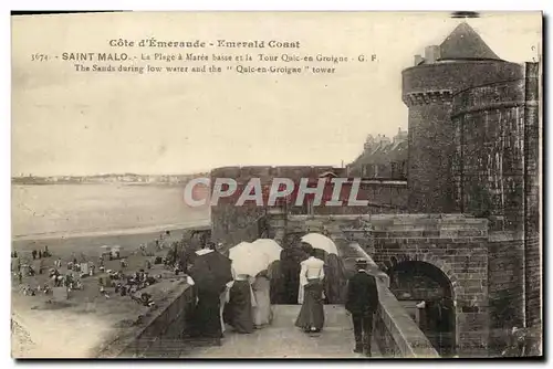 Cartes postales Saint Malo La plage a maree basse et la tour Quic en Grogne