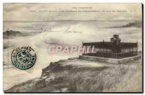 Cartes postales Saint Malo Le Tombeau de Chateaubriand Un Jour de tempete