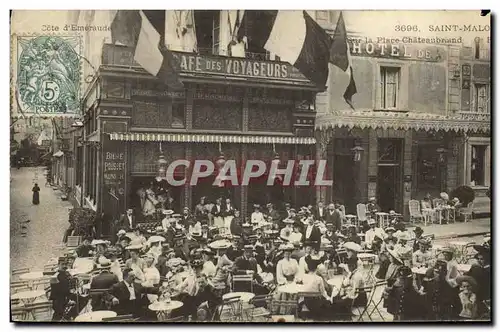 Ansichtskarte AK Saint Malo Place de Chateaubriand Cafe des Voyageurs