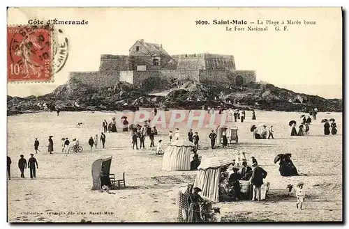 Ansichtskarte AK Saint Malo La Plage a Mare Basse Le fort National