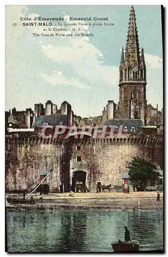 Cartes postales Saint Malo La Grande Porte a Maree Haute et le clocher