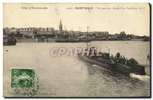 Ansichtskarte AK Saint Malo Vue Generale Sortie d un torpilleur Bateau