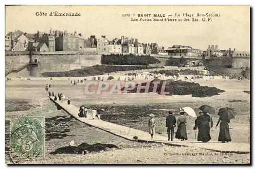 Ansichtskarte AK Saint Malo La Plage Bon Secours Les portes Saint Pierre et des Bes