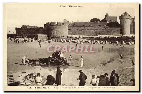 Cartes postales Saint Malo Plage de L Eventail et Chateau Vue Prise du fort National