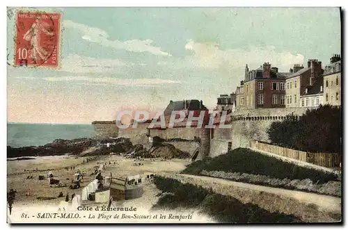 Cartes postales Saint Malo La Plage de Bon Secours et les Remparts