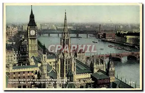 Ansichtskarte AK London Unique View of The Houses of Parliament County Hall and Westminster Bridge