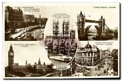 Ansichtskarte AK London Tower Bridge Houses of Parliament Strand and Gaiety Theatre