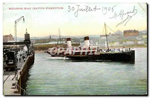 Cartes postales Boulogne Boat Leaving Folkestone Bateau Train