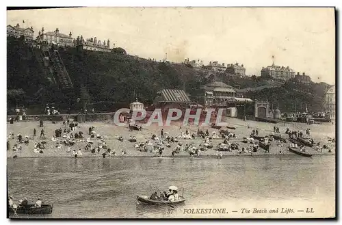 Ansichtskarte AK Folkestone The Beach and Lifts