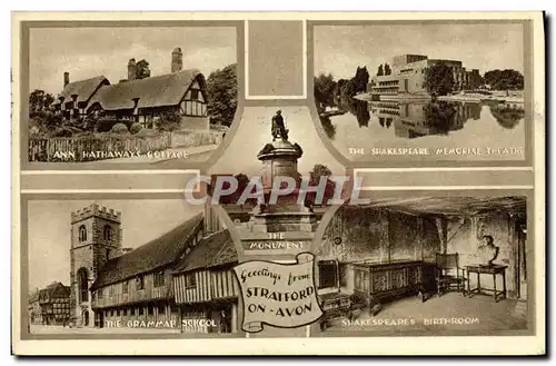 Ansichtskarte AK Greeting from Statford on Avon the Shakespear Memorial Theatre Ann Hathaway Cottage
