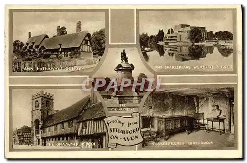 Cartes postales Greeting from Statford on Avon the Shakespear Memorial Theatre Ann Hathaway Cottage