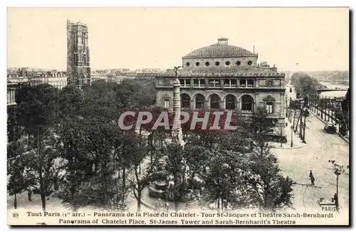 Ansichtskarte AK Paris Panorama de la Place du Chatelet Tour Saint Jacques et Theatre Sarah Bernhardt